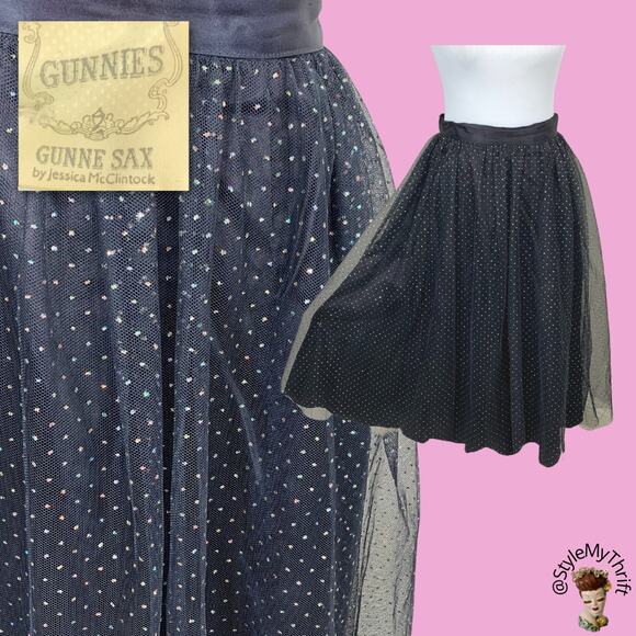 GUNNE SAX Skirt Winter Holiday Sparkle Glitter Dots Mesh Whimsy Goth Prom Indie - Picture 1 of 9